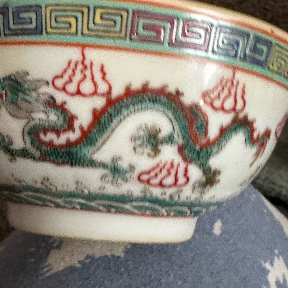 Elegant Dragon Motif Bowl with Red and Green Accents Rice Bowl